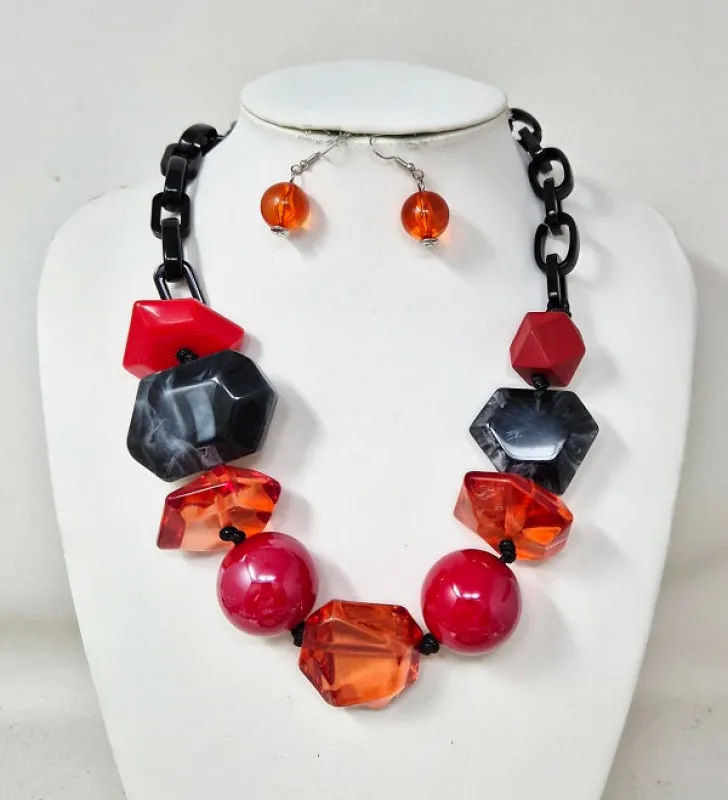 RED STONE NECKLACE SET ( 11251 RD ) sold by Oh My Jewelry