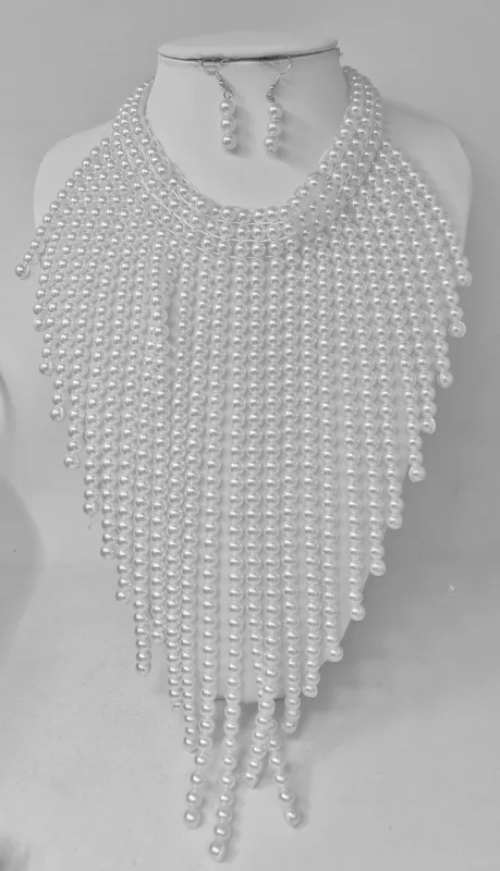 SILVER WHITE PEARL NECKLACE ( 11282 RWH ) sold by Oh My Jewelry