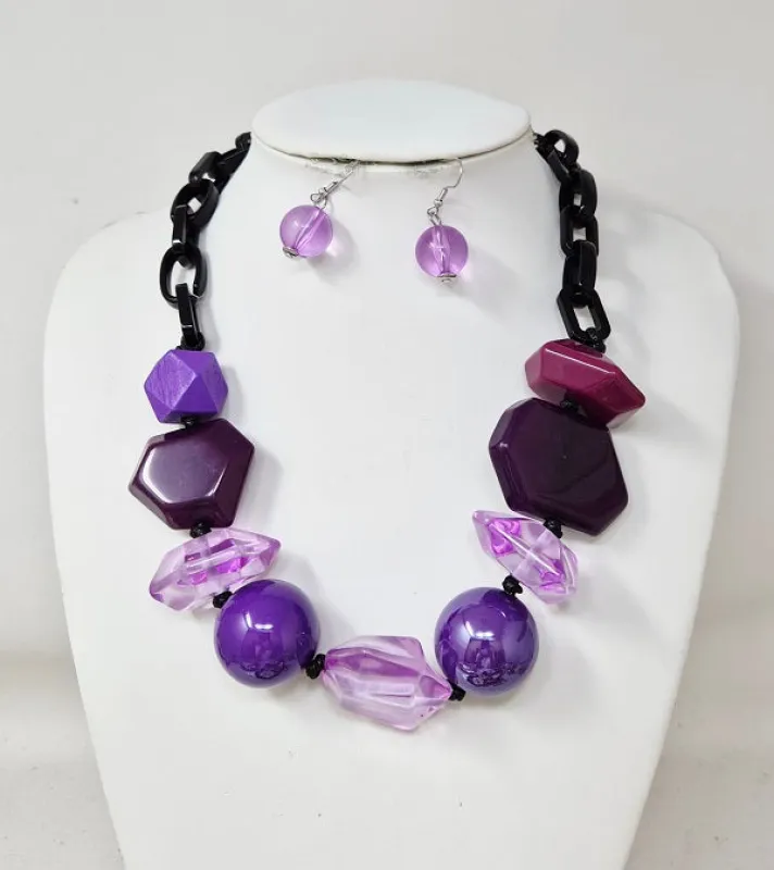 PURPLE STONE NECKLACE SET ( 11251 PU ) sold by Oh My Jewelry