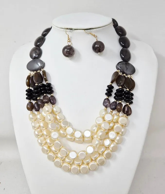 CREAM BLACK NECKLACE SET ( 11245 GBK ) sold by Oh My Jewelry