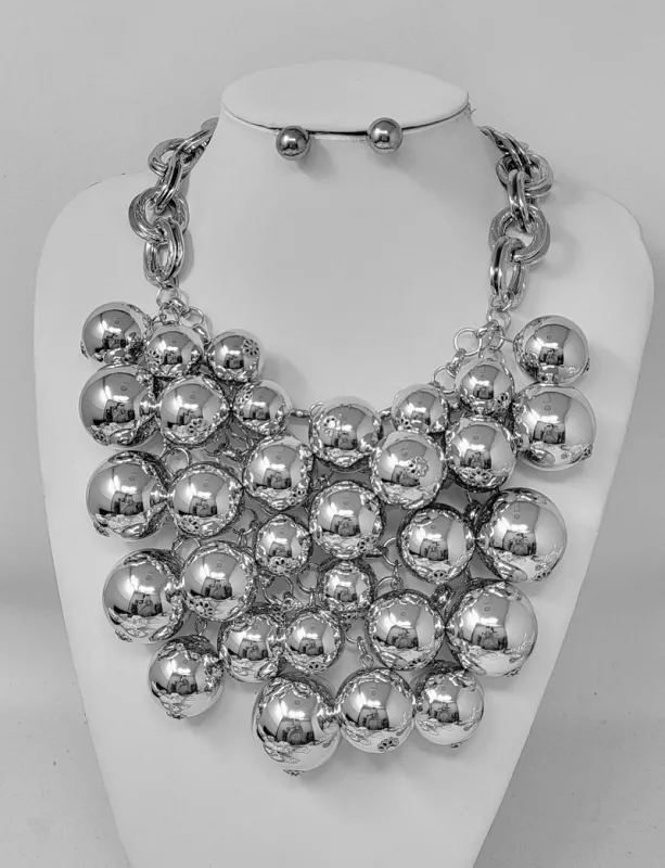 SILVER BALL NECKLACE ( 11232 R ) sold by Oh My Jewelry