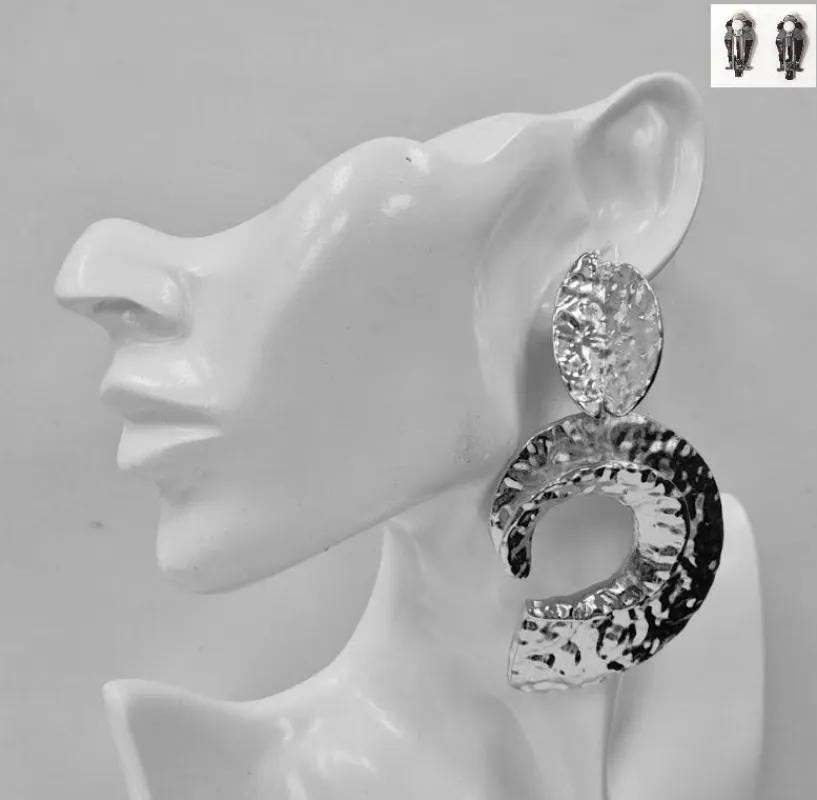 SILVER METAL CLIP ON EARRINGS ( 21023 R ) sold by Oh My Jewelry