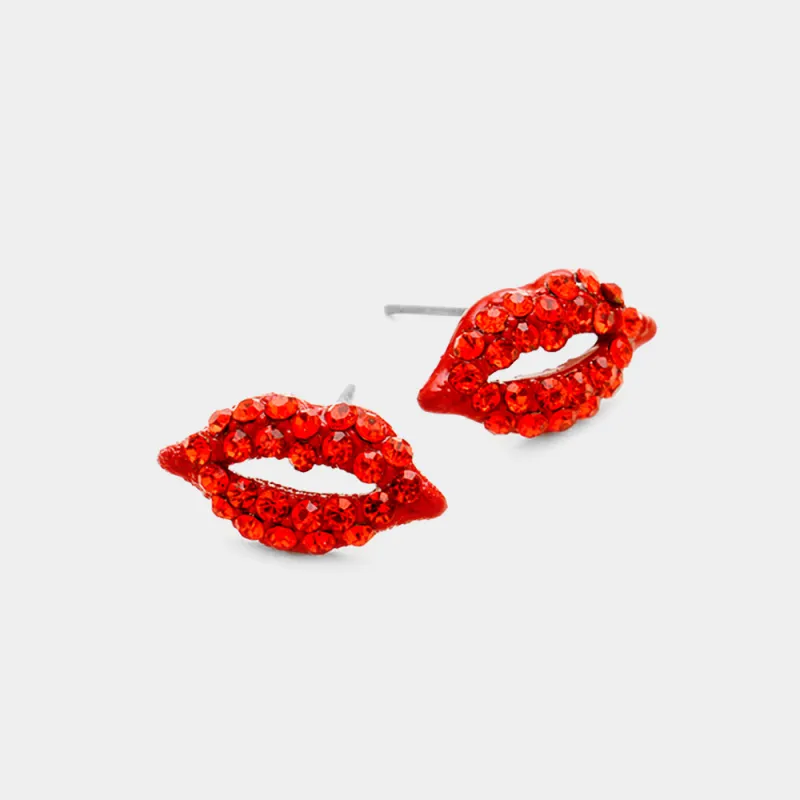 RED LIP RHINESTONE EARRINGS ( 2059 LSM ) made by Oh My Jewelry