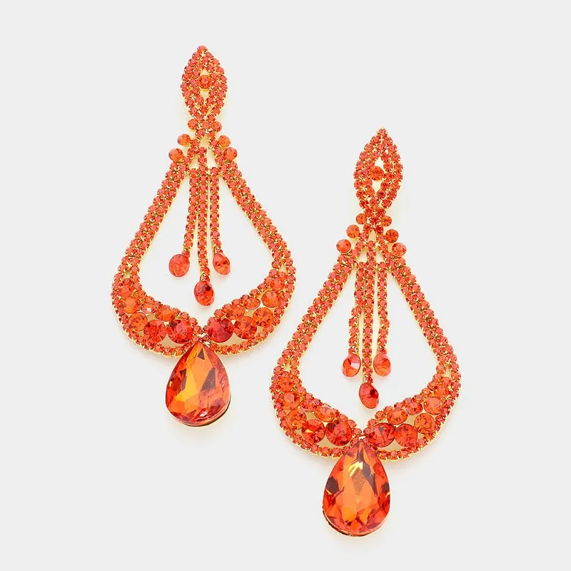 GOLD ORANGE Teardrop Pierced Chandelier Earrings ( 7190 OR PIERCE ) sold by Oh My Jewelry