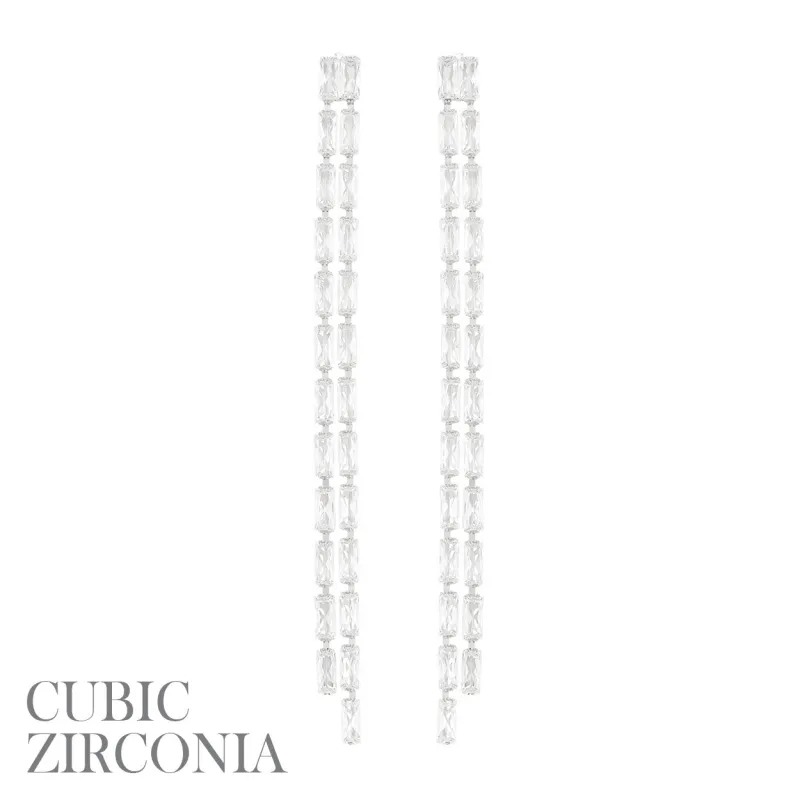 SILVER EARRINGS CLEAR CZ CUBIC ZIRCONIA STONES ( 27717 CRS ) made by Rebecca Minkoff