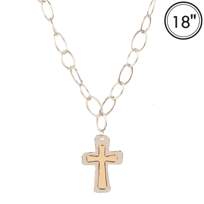 18K WHITE GOLD DIPPED NECKLACE CROSS ( 2235 RNG ) sold by Oh My Jewelry