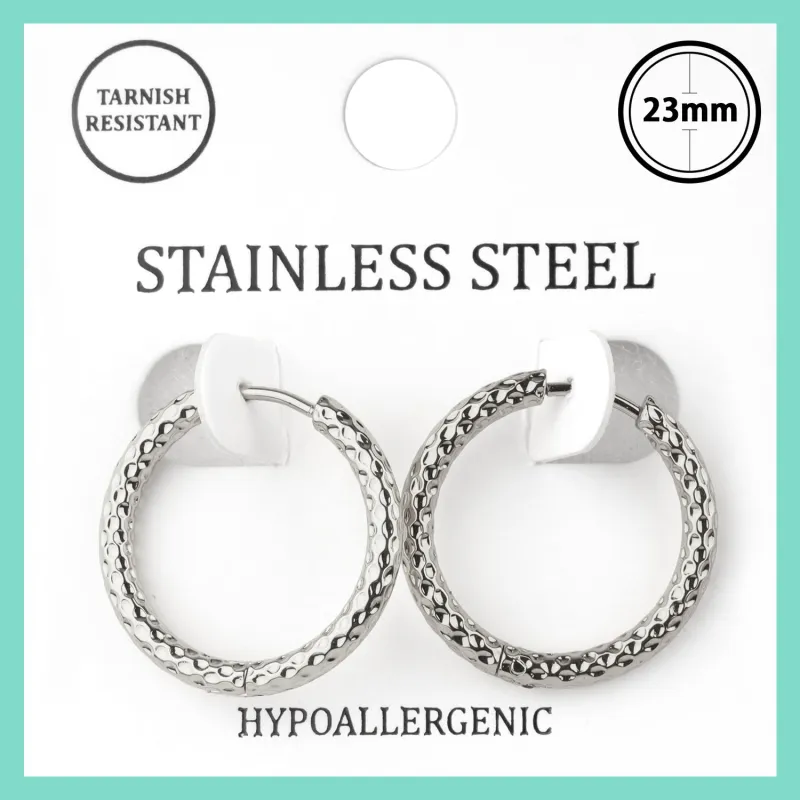 SILVER STAINLESS STEEL HUGGIE HOOP EARRINGS ( 7561 RD ) sold by Oh My Jewelry