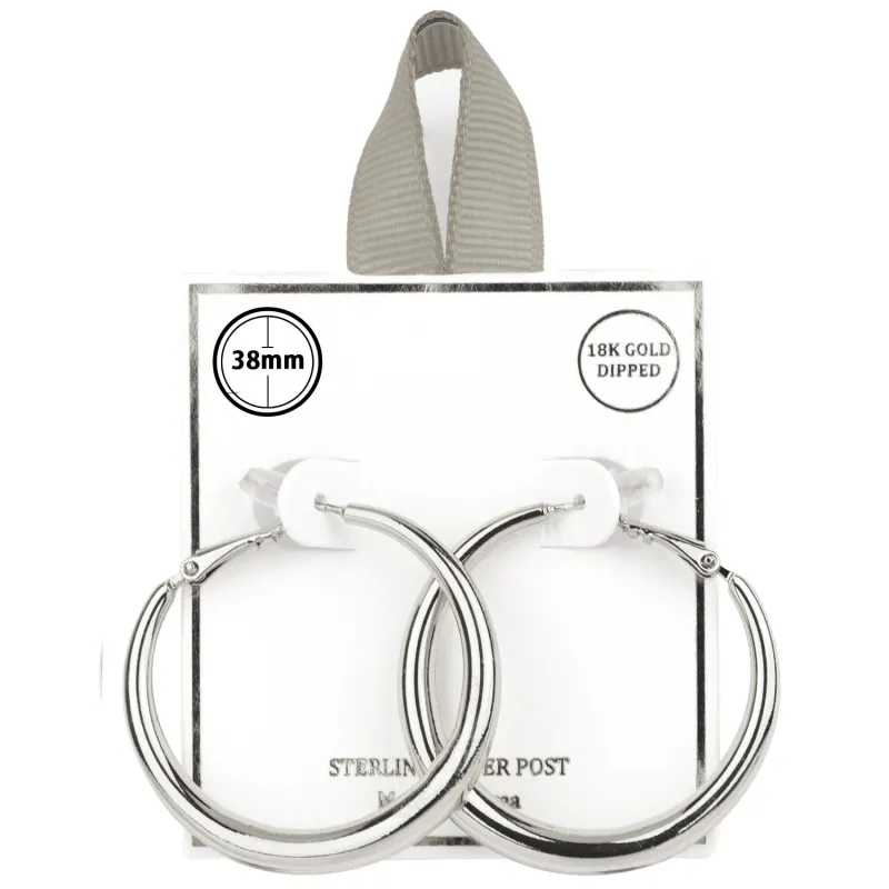 18K WHITE GOLD DIPPED HOOP EARRINGS ( 0259 RD ) sold by Oh My Jewelry