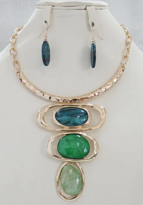 GOLD GREEN NECKLACE SET ( 5276 GN ) sold by Oh My Jewelry