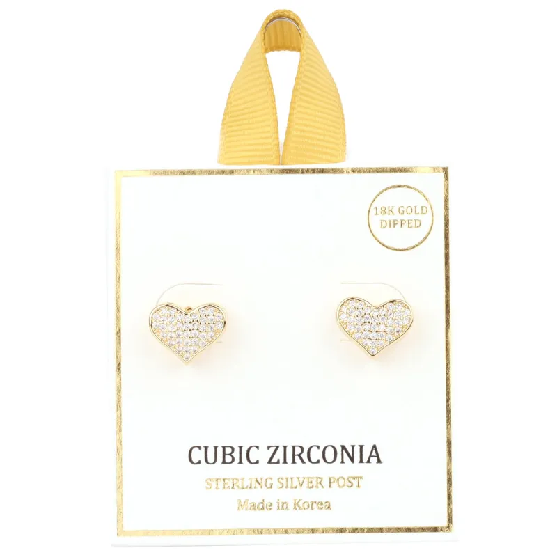 18K GOLD DIPPED HEART EARRINGS CLEAR CZ STONES ( 0236 GDCR ) sold by Oh My Jewelry