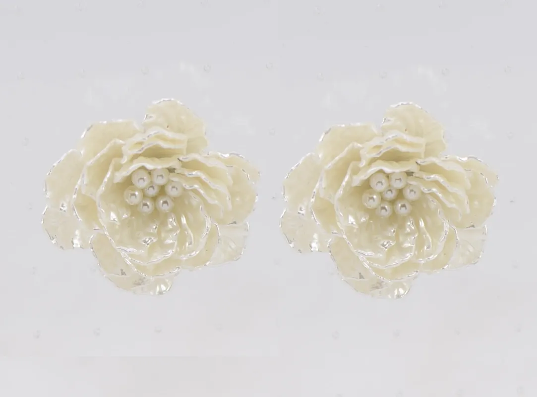 WHITE FLOWER EARRINGS ( 2516 WHT ) sold by Oh My Jewelry