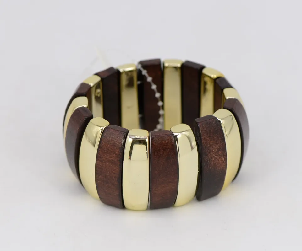 GOLD BROWN WOOD STRETCH BRACELET ( 1480 GLBRN ) sold by Oh My Jewelry