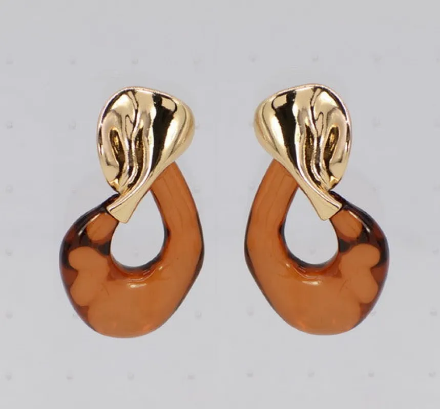 GOLD BROWN RESIN EARRINGS ( 6553 GLBRN ) sold by Oh My Jewelry