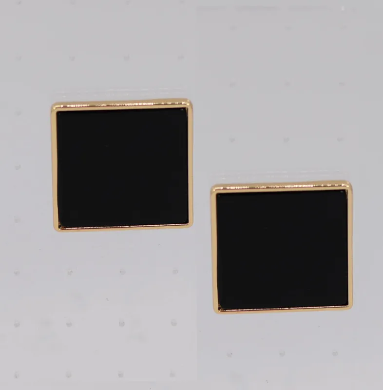 GOLD BLACK SQUARE EARRINGS ( 6408 GLBLK ) sold by Oh My Jewelry