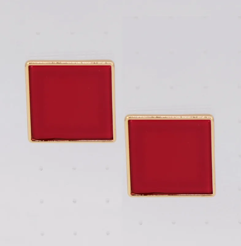 GOLD BURGUNDY SQUARE EARRINGS ( 6408 GLBUR ) sold by Oh My Jewelry