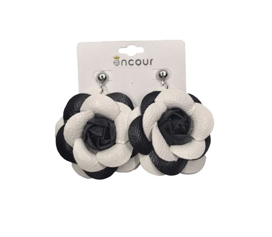 BLACK WHITE FLOWER EARRINGS ( 0573 3BW ) sold by Oh My Jewelry