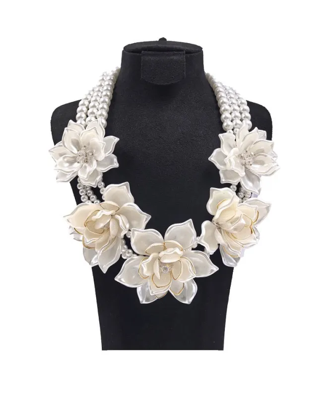 WHITE PEARL NECKLACE FLOWER ( 0199 2WH ) sold by Oh My Jewelry