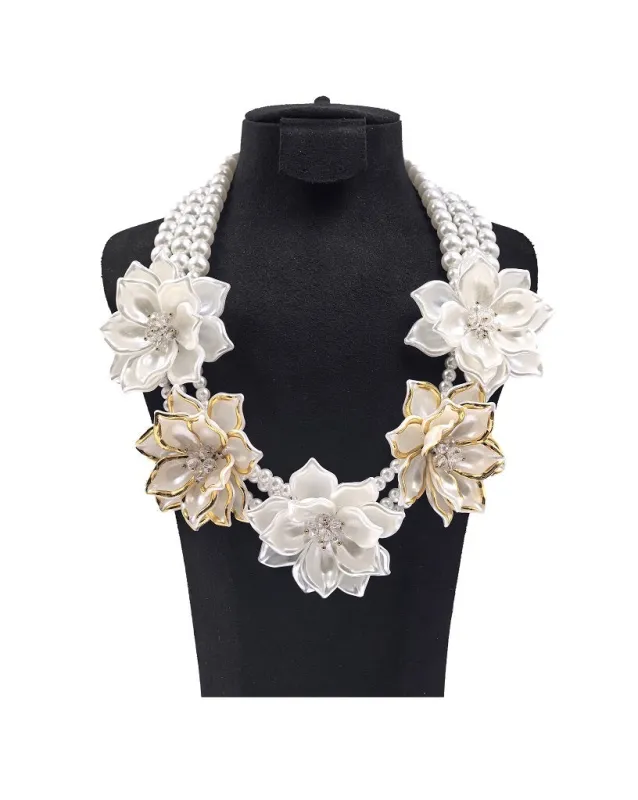 WHITE PEARL FLOWER NECKLACE SET ( 0197 2WH ) sold by Oh My Jewelry