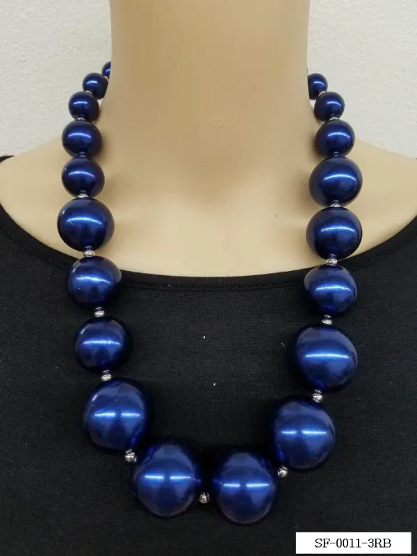 SILVER ROYAL BLUE PEARL NECKLACE ( 0011 3RB ) sold by Oh My Jewelry