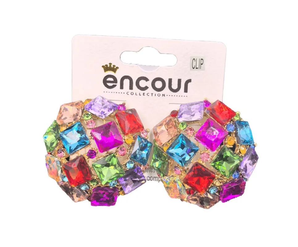 GOLD MULTICOLOR RHINESTONE CLIP ON EARRINGS ( 0557C 2MT ) sold by Oh My Jewelry
