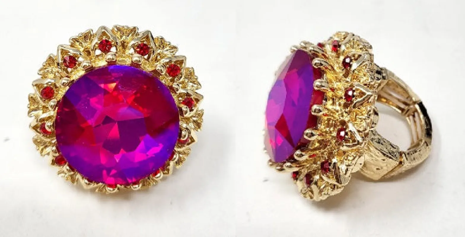 GOLD STRETCH RING RED AB STONES ( 10021 RDAB ) sold by Oh My Jewelry