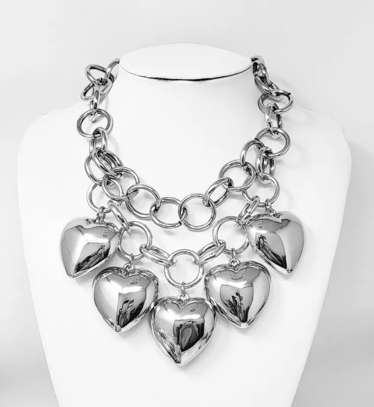 SILVER HEART NECKLACE SET ( 11283 R ) sold by Oh My Jewelry