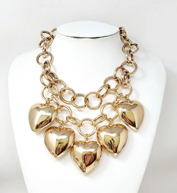 GOLD HEART NECKLACE SET ( 11283 G ) sold by Oh My Jewelry