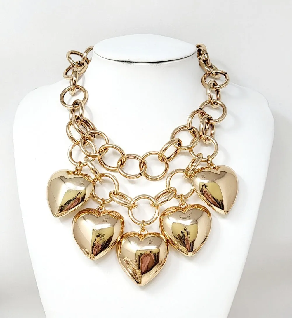GOLD HEART NECKLACE SET ( 11283 G ) sold by Oh My Jewelry