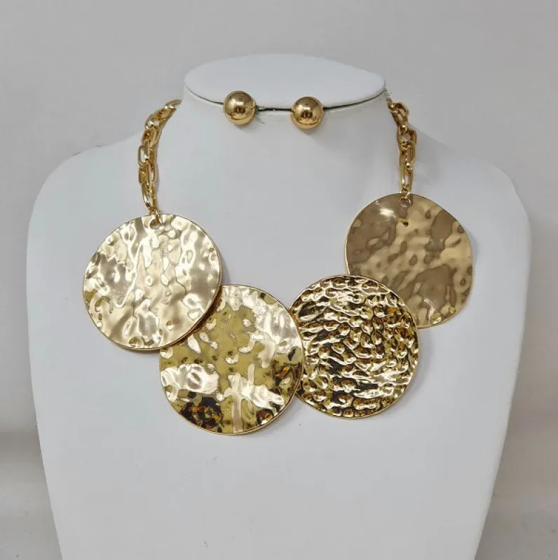 GOLD HAMMERED NECKLACE SET ( 11267 G ) sold by Oh My Jewelry