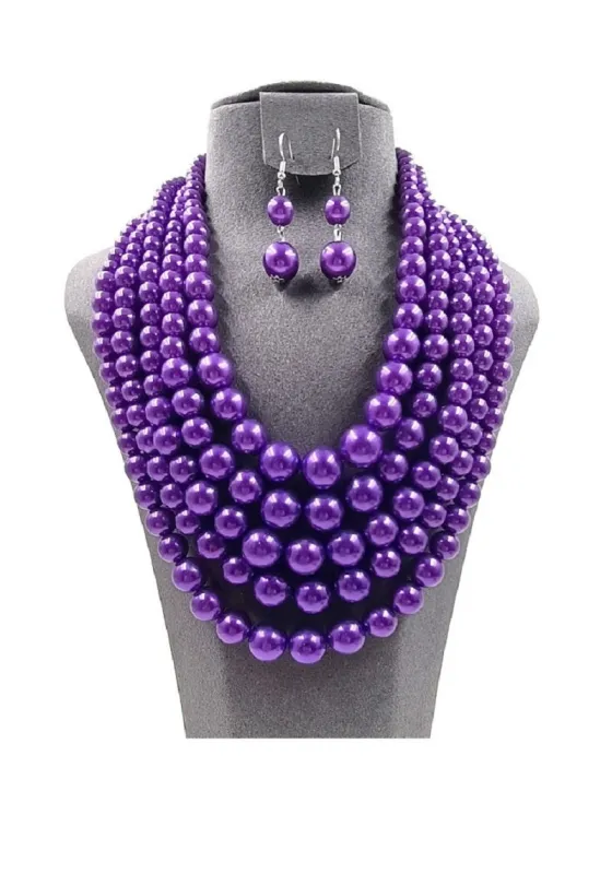 PURPLE PEARL NECKLACE SET ( 0097 3PU ) sold by Oh My Jewelry