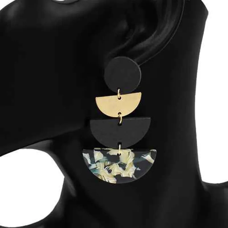 GOLD BLACK DANGLING EARRINGS ( 2729 GDBK ) sold by Oh My Jewelry