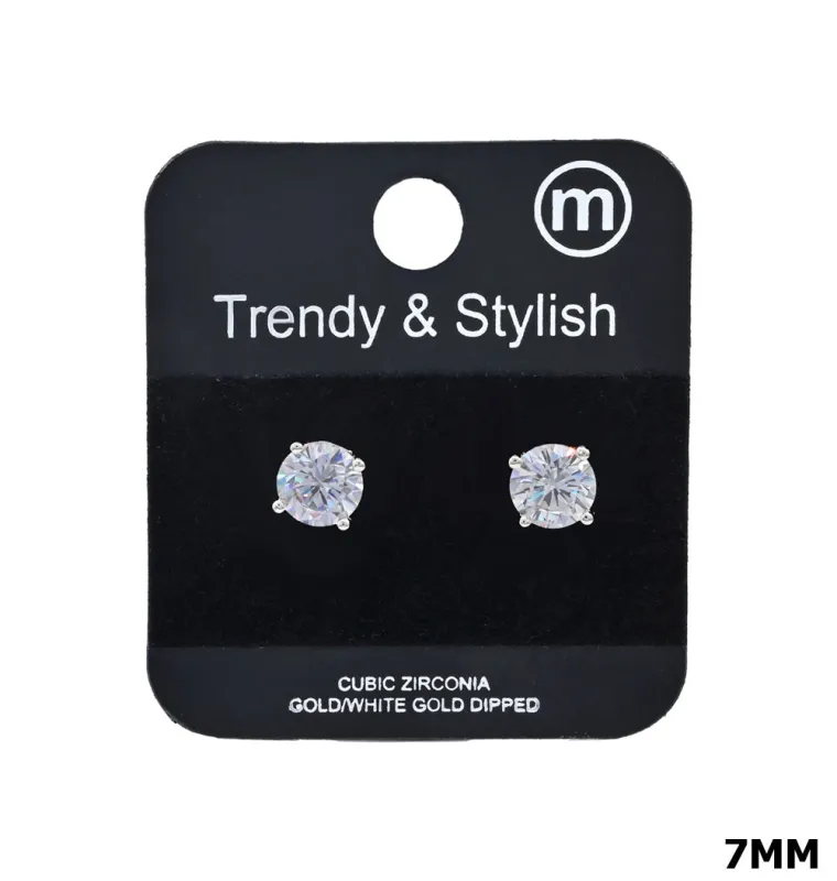 WHITE GOLD DIPPED STUDS CLEAR CZ STONES ( 101 7RH ) sold by Oh My Jewelry