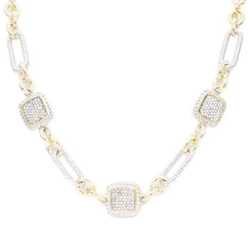 14K GOLD PLATED NECKLACE CLEAR CZ STONES ( 4843 2T ) made by Oh My Jewelry