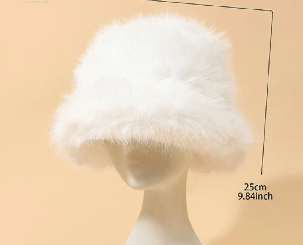 WHITE FAUX MINK FUR BUCKET HAT ( 870012 WTWT ) sold by Oh My Jewelry