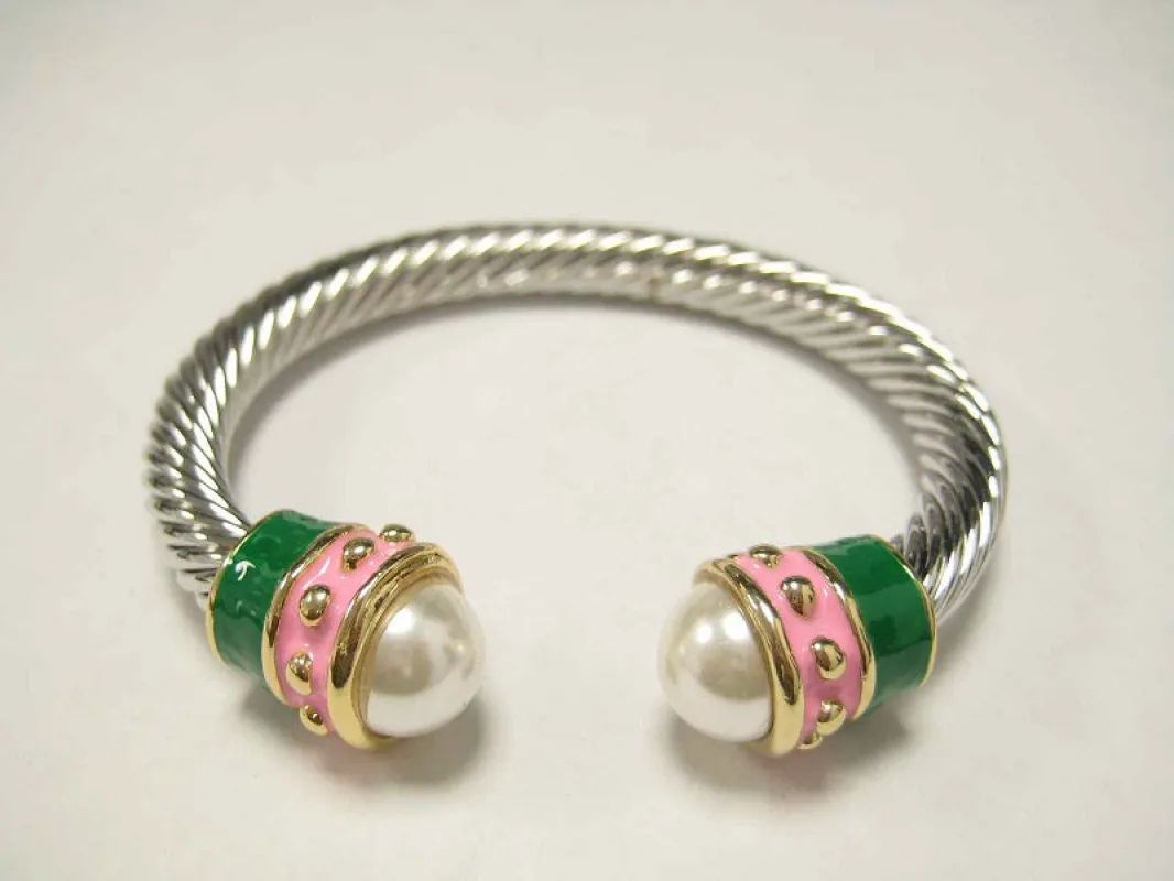 SILVER CUFF BANGLE PINK GREEN ( 870 PG ) sold by Oh My Jewelry
