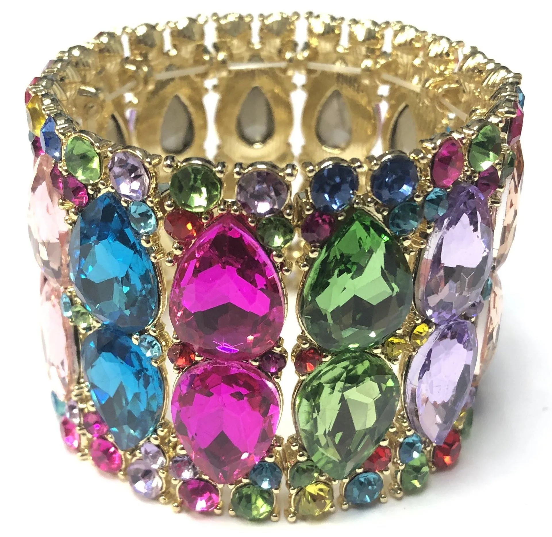GOLD STRETCH BRACELET MULTI COLOR STONES ( 0125 2MT ) sold by Oh My Jewelry