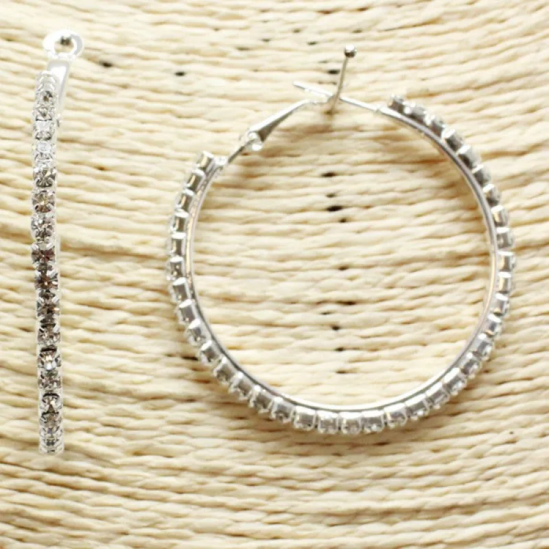 40mm SILVER Clear Rhinestone Hoop Earrings ( 0134 ) sold by Oh My Jewelry