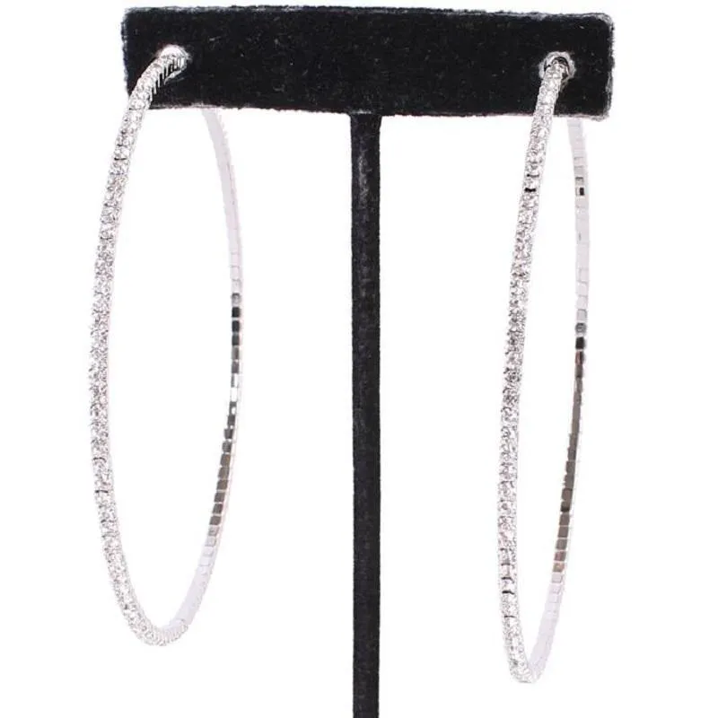 70mm Silver Clear Rhinestone Hoop Earrings ( 0137-1C-SCL ) sold by Oh My Jewelry