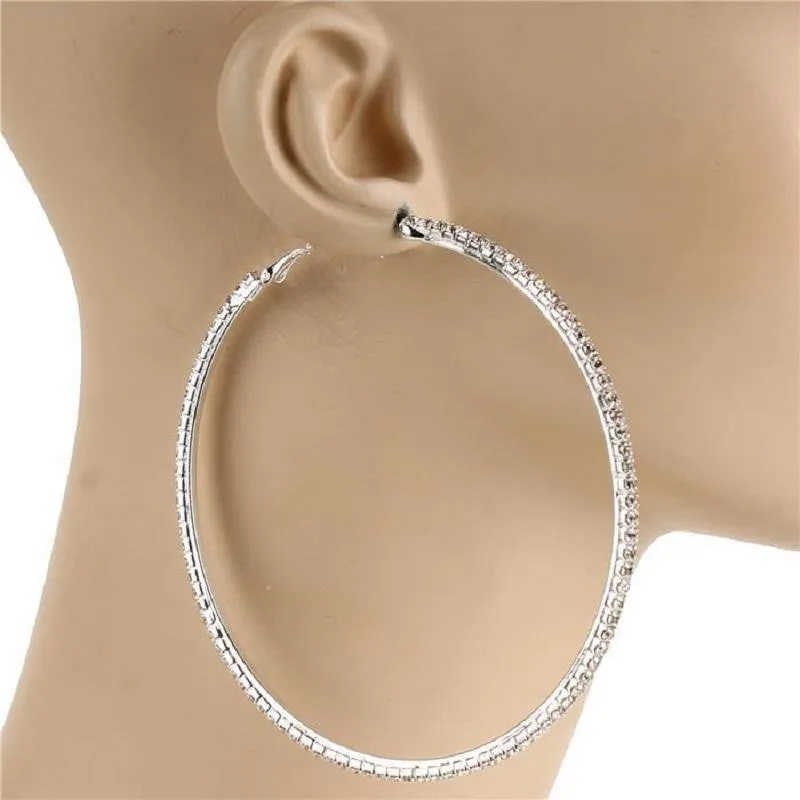 90mm SILVER HOOP EARRINGS CLEAR STONES ( 0139 SCL ) sold by Oh My Jewelry