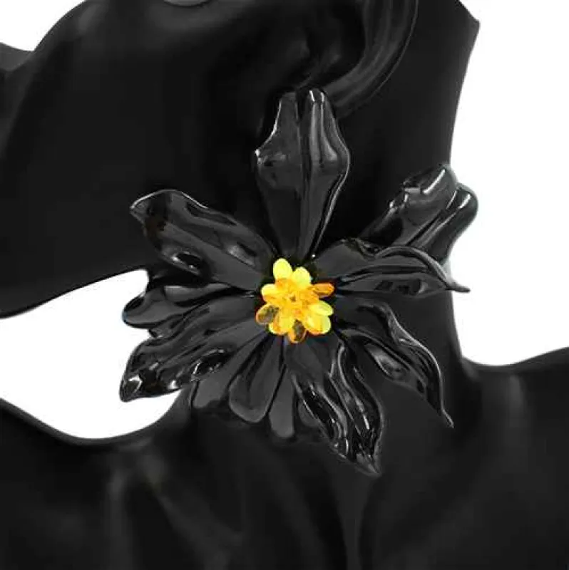 BLACK FLOWER EARRINGS ( 2870 BK ) sold by Oh My Jewelry