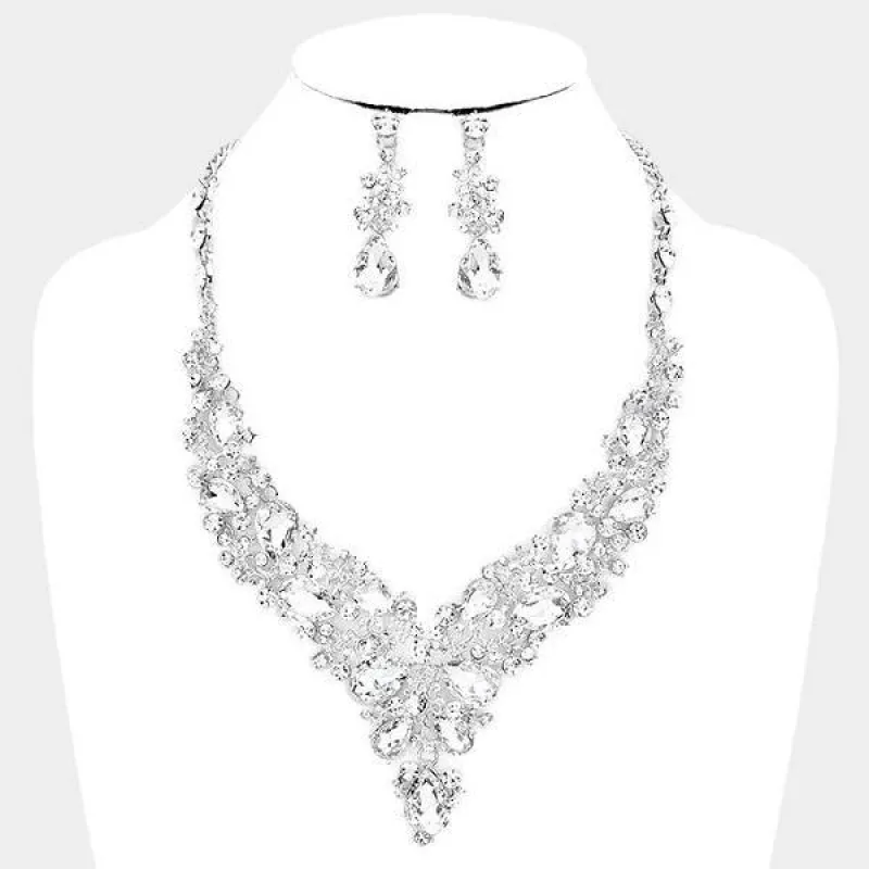 Clear Rhinestone with Silver Formal Necklace Set ( 0058 3C ) sold by Oh My Jewelry