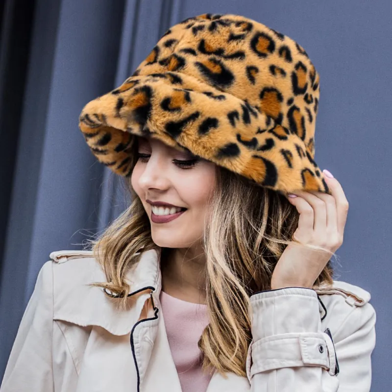 LEOPARD PRINT FAUX FUR BUCKET HAT ( 2869 ) sold by Oh My Jewelry