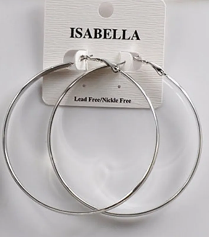 WHITE GOLD DIPPED HOOP EARRINGS LARGE ( 2405 SL ) made by Oh My Jewelry