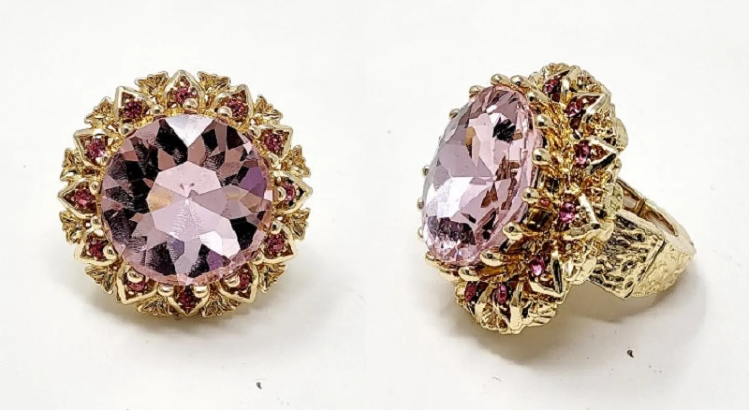 GOLD STRETCH RING PINK STONES ( 10021 GPK ) sold by Oh My Jewelry