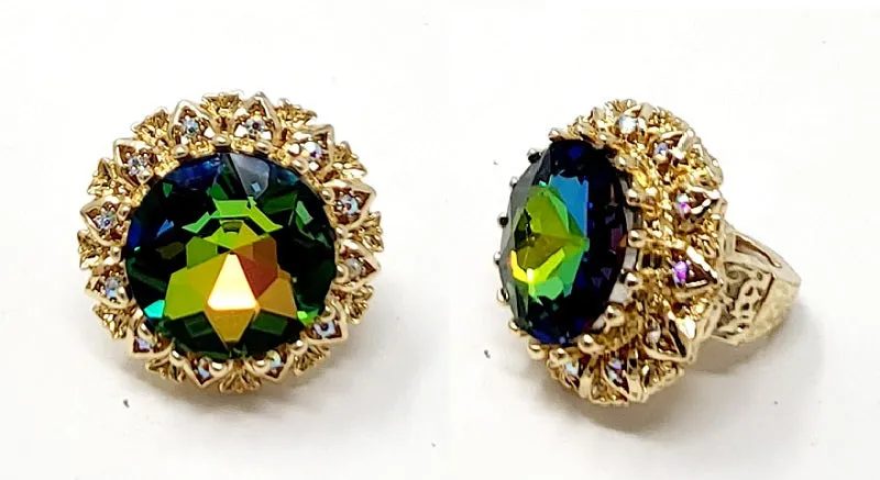 GOLD STRETCH RING VITRAIL OIL SPILL STONES ( 10021 GGT ) sold by Oh My Jewelry