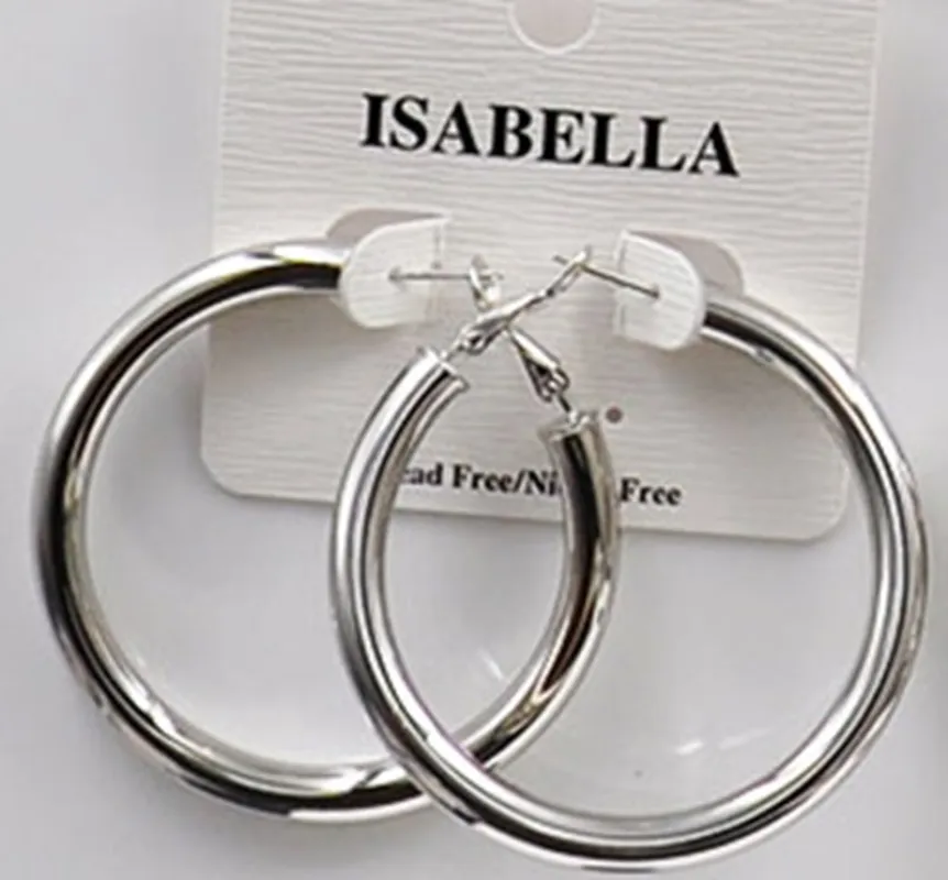 WHITE GOLD DIPPED HOOP EARRINGS MEDIUM ( 2404 SM ) sold by Oh My Jewelry