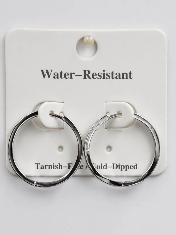 WHITE GOLD DIPPED HOOP EARRINGS ( 254423 S ) sold by Oh My Jewelry