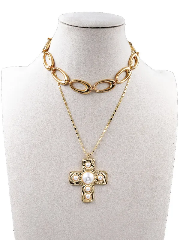 GOLD CROSS NECKLACE PEARLS ( 253020 GNK ) sold by Oh My Jewelry