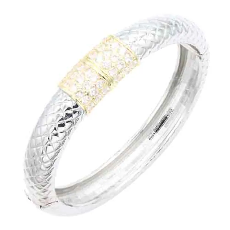 14K GOLD PLATED 2 TONED CLEAR CZ BANGLE ( 313 2T ) sold by Oh My Jewelry