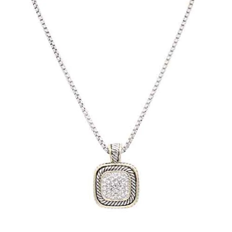 SILVER GOLD NECKLACE SQUARE CZ STONES ( 4067 2T ) sold by Oh My Jewelry